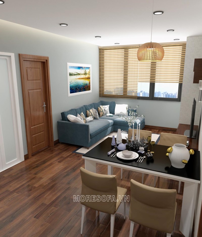 Ghế sofa góc da màu xanh